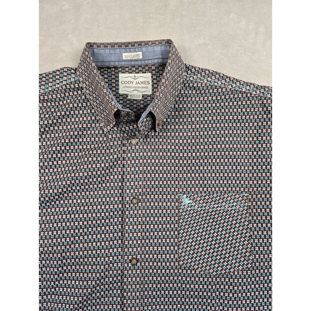 Cody James Button Down Shirt Mens 2XL Brown Geometric Western Regular Fit Cowboy